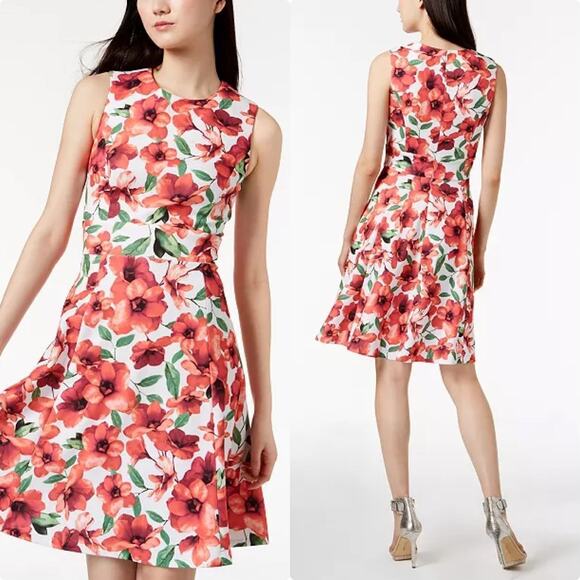 NWT Calvin Klein 16W 1X Floral-Print A-Line Dress - Picture 1 of 7